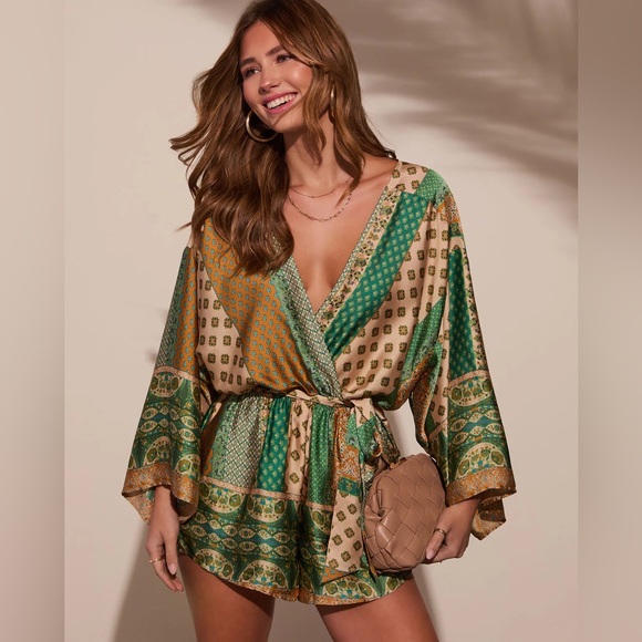 Vici Pants - NWT VICI Palm Canyon Satin Tie Waist Romper